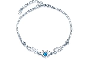 Yumilok Bransoletka z 925 srebra z kulkami i luksusowymi skrzydełkami anioła z cyrkoniami, podwójna łańcuch, dla kobiet/nastolatek/dziewcząt