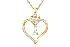 TINGN Coeur Collier Femme Or Argent, 14 Carats Plaqué Or/Or Blanc Chaîne Initiale Collier Femme Zircone Lettre Coeur Pendentif Collier Femme Cadeaux Femme Fille Amie Mère Bijoux Femme Fille Collier