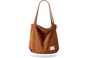 KALIDI Bolsa de pana gruesa de gran capacidad, bolsas de hombro con cordón de cremallera, bolsa de mano para mujeres, señoras y niñas, bolsa de compras casual para el trabajo, la escuela, la