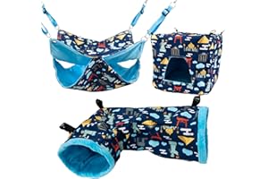COSYCRADLE Set tunnel e tenda ad angolo retto per furetti, porcellini d'India, tunnel impermeabile in pile x amaca per conigli, ricci, ratti, cincillà, accessori per gabbie di piccoli animali 3in1