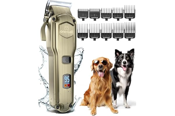 oneisall Premium Maquina Cortar Pelo Perros, IPX7 Todo el Cuerpo Lavable Maquinilla Inalámbrico Cortapelos Apta para largo y pelo grueso (beis)