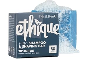 Ethique Tip-To-Toe Solid Hair Shampoo & Shaving Bar (80 Washes) Soap Free, Vegan, Compostable, Biodegradable, Plant based