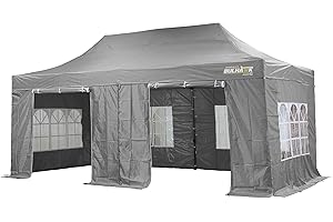 Bulhawk ® 3M x 6M Premium 32 Pop Up Gazebo Commercial Grade Market Stall including Side Panels and Wheeled Carry Bag (Grey)