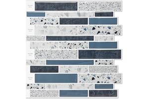 LONGKING Fliesenspiegel für Küche, zum Aufkleben auf Fliesen an Wand, Badezimmer (blauer Stein)