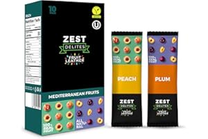 Zest Delites Aperitivos de Fruta, Frutos Secos, Snacks Saludables, Vegano, Sin Gluten, Fruta Fresca, Ciruela, Melocotón, 10 x 25g