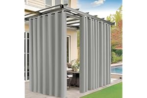 M METERXITY Outdoor Curtains for Patio Waterproof, 150W x 96L Inch Heavy Gazebo Curtains for Outdoor Patio, Porch, Sunlight [Grey, Grommet Top]