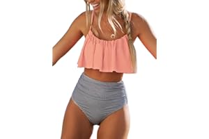 CUPSHE Conjunto de Bikini Mujer Volante Falbala Cintura Alta Traje de Baño de Dos Piezas