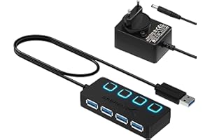 SABRENT Hub USB Alimenté, Ultra-Fast 5 Gbps 4 Port Hub USB 3.0 avec des Commutateurs Et des Voyants d'alimentation Individuels, Multi Hub Adaptateur Mac, Adaptateur Secteur 5V/2.5A Inclus (HB-UMP3)