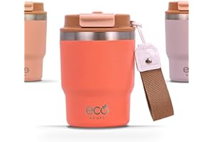 ECOROOTS Evergreen - Vaso Térmico 360 ml – Termo de Café Sostenible – Sin BPA – Acero Inoxidable y Tapa Antifugas con Pajita – Taza Café para Llevar para Oficina, Viajes, Yoga y Sports (CORAL TROPIC)