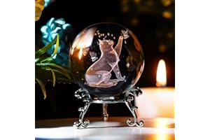 HDCRYSTALGIFTS Boule de cristal en forme de chat avec support gravée au laser 3D - Presse-papier (6,3 cm, transparent)