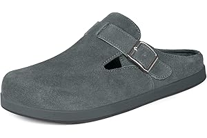 KUKTO Sabots Mules Homme Femme|Pantoufles Fermé avec Semelle Amovible|Cuir Chaussures de Jardin|Confort Antidérapant Sandales