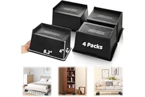 Noamus 4 Pack 4 Inch Bed Risers, Oversized Heavy Duty Couch Lifter, Extra Wide Furniture Rising Blocks for Sofa Table Desk Headboard Chair Legs Lifting Cabinet Frame, Rectangle Support 6000 lbs(Black)
