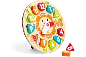 Hape Puzzle Orologio Incastro in Legno - Impara a Leggere l’Ora con Forme e Colori, Gioco Educativo per Bambini