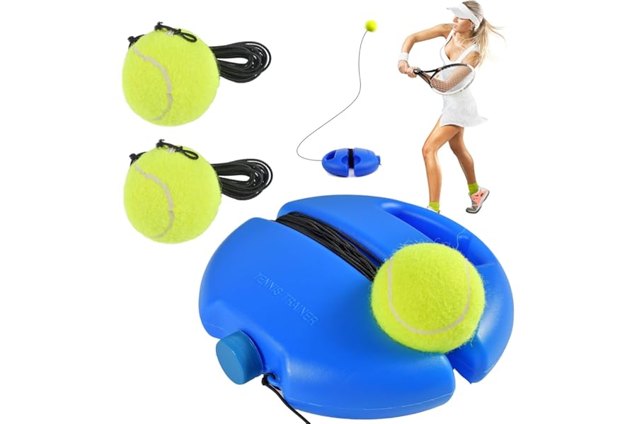 Funmo Tennis Trainer Tennis Trainer Set Trainer Baseboard with 2 Rebound Balls Tennis Trainer Elastic Band Exercise Ball Self-Study Tennis Exercise Training Tool for Adults Children Players Beginners