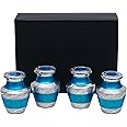 Vimpace-Small Urns for Human Ashes-Handcrafted Decorative Urns for Ashes–Hand Painted Mini Urns for Human Ashes–Honor Loved Ones with Mini Keepsake Urns Set of 4- Cremation Urns (Blue)