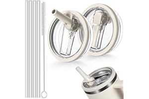 SUNSHINE SMILE 2 Stück Stanley Tassendeckel Auslaufsicher,Stanley Cup Deckel 40oz,Auslaufsicherer Ersatzdeckel für stanley cup mit 4 Trinkhalmen and 1 Strohhalm Bürste,Ersatzdeckel für 40oz Becher