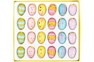 Iden Basic - Ostereier zum Aufhängen, 24 Stück in 6 Designs, je ca. 2 cm, Osterdeko aus Holz