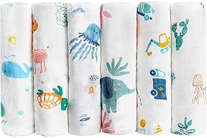 Maliton Baby Muslins Cotton, 6 Sztuk 70 * 70 cm Pieluchy Muslinowe, 6 Warstw Absorpcji Wody i Miękkości Szyfonu dla Niemowląt, Pieluszki Burp Wrażliwej Skóry Noworodków
