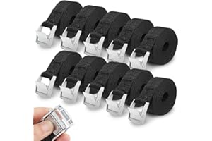 KKTICK 10 Stück Spanngurte, Befestigungsgurt Zurrgurte mit Klemmschloss, Extrem Robuste Kurz Zurrgurt 2.5m, Befestigungsriemen für Fahrrad Motorrad Auto Transport, Belastbar bis 250 kg, Schwarz