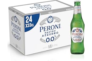 Peroni Nastro Azzurro 0.0 Birra Analcolica Premium Lager, Cassa Birra con 24 Birre in Bottiglia da 33 cl, 7.92 L, Gusto Secco e Rinfrescante, Zero Alcol