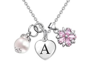 Tawdull Flower Girl Gift Letter Necklaces for Girls Initial A-Z Heart Pendant Dainty Pearl Necklace Crystal Flower Girl Proposal Wedding Gifts Birthday Jewelry Present