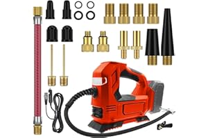 JUDANNA Compresor de batería para ‎Milwaukee M18 batería (sin batería, sin cargador) Bomba de aire portátil LED portátil con manómetro digital, compresor de aire eléctrico para coches, motos, bicicletas,