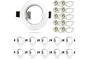 Hibay 10x Cornice Faretti da Incasso per Cartongesso GU10,Foro 65mm-68mm,Portalampada GU10,Portafaretto Rotondo Bianco,Faretti Led Soffitto per LED e Alogeno