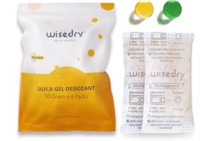 wisedry 50 Grammes[4 Paquets] Déshydratant de Paquets de Gel de Silice réutilisable avec Micro Onde réactivé Rapidement en 2 Minutes absorbeur d humidite Rechargeable