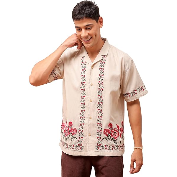 The Indian Garage Co Men Relaxed Fit Embroidery Resortwear Shirt