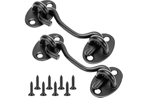 HAKOFS 2 Pack Hook and Eye Latch - 3 Inch Cabin Hook Gate Hook Stainless Steel Gate Latch with Screws Heavy Duty Solid Thicken Black Latch Hook for Window Sliding Door Garden Bedroom
