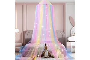 BEZHGOC Bed Canopy for Girls, Rainbow Bed Tent Princess Bed Canopy Hanging Mosquito Net for Bed Room Décor Kids Fairy Dream Play Tent