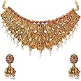 Yellow Chimes Jewellery Set for Women Gold Plated Traditional Temple Jewelry Set Antique Necklace Set with Earrings and Maangtikka for Women and Girls