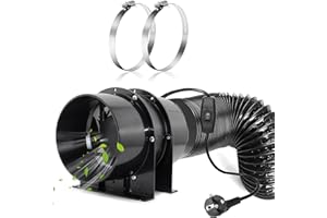 Moonjor Ventilador Axial, 150mm 323m³/h Extractor con Interruptor de Encendido y Apagado, Manguera de 2 m, Abrazaderas para Tienda de Cultivo, Banco de Trabajo, Invernadero, Manguera HVAC