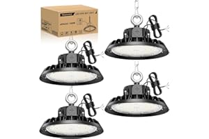 RUISUN 4 pack UFO 100W LED High Bay Projecteur Garage Light 17000LM LED Éclairage pour Atelier Dimmable 60W/80W/100W Éclairage Lampe Industrielle IP65 Étanche Plafond 120° pour Atelier Entrepôt