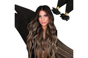 Ugeat Extension Capelli Veri con Cheratina Utip 22Pollici Hair Extension Keratina 1g/Ciocca Balayage Nero a Marrone Scuro con Biondo Caramello #1B/4/27 50Strands