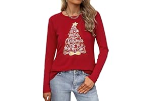 Wayleb Womens Christmas Tops Long Sleeve V Neck Round Neck Stylish Festive Shirts Comfortable Holiday T-Shirts Ladies Xmas Tee Casual Wear UK S-3XL