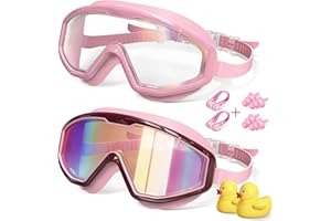 VOSOIR 2 Pezzi Occhialini Nuoto Bambini 3-15 con Paperella di Gomma, Protezione UV Anti-Appannamento Ampie Lenti