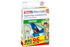 ‎TESA tesa Powerstrips POSTER Big Pack - Doppelseitige Klebestreifen für Poster und Plakate - Selbstklebend und spurlos wieder ablösbar - Bis zu 200 g Halteleistung - 96 Stück