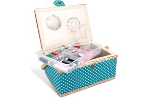 ‎NAVARIS Navaris Nähkasten Nähkästchen Nähkoffer für Handarbeit - Korb mit praktischem Tragegriff - Handarbeitskorb inkl. Nähzubehör - Punkte Design