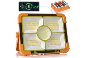 ‎RISEMART 100W Baustrahler Akku Solar Arbeitsleuchte, 466 LED 5 Modi, 10000LM 12000mAh USB-wiederaufladbar, IP66 wasserdicht Akku Arbeitsleuchte Tragbar im Freien für Baustelle, Camping, Garage, Notfälle