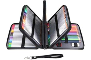 BTSKY skórzany piórnik z PU 200, wkładany, super duża pojemność, wielowarstwowy, dla studentów, na kolorowe kredki, ołówki, etui do przechowywania, piórnik, biurowy organizer, czarny (bez ołówków)