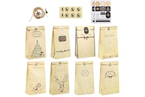 Kesote 12 Pcs Pochette Cadeau Noel Kraft, Sac Kraft Noel pour Bonbons Biscuits Pains, 22 x 12 x 6 cm
