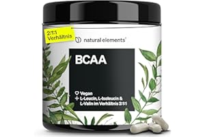 ‎NATURAL ELEMENTS natural elements BCAA – 360 kleine Kapseln – essenzielle Aminosäuren – Leucin, Isoleucin & Valin – hoch bioverfügbares 2:1:1-Verhältnis – vegan, hochdosiert, ohne unnötige Zusätze, laborgeprüft