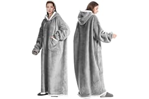 FEELJAM Decke mit Ärmeln und Kapuze kuscheldecke hoodie Grau Wärme ärmeldecke Winter TV Decke mit Hut Erwachsene Unisex