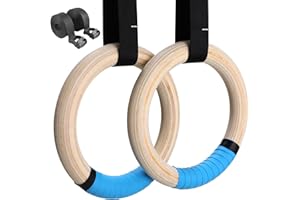 LIFERUN Gymnastics Rings Wooden Rings Gymnastics Rings 28 mm/32 mm, Olympic Gymnastics Rings with Grip Strap, Adjustable Buckle Straps and Markings, Rings Training for Full Body Workout
