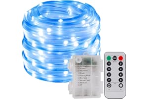 LED Rope Lights,KINGCOO Waterproof 20M 8Modes Copper Wire Strip Tube Hanging Fairy Lights Battery Operated with Remote Timer for Indoor Outdoor Garden Wedding Party Christmas Decorations (200led Blue)