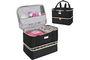 IVODEELA Borsa per Smalti e Lampada,Borsa Organizer Smalti per Unghie 40 Flaconi 15 ml Doppio Strato valigetta per unghie,contenitore per smalto a doppio strato per Lampada Unghie UV,Nero