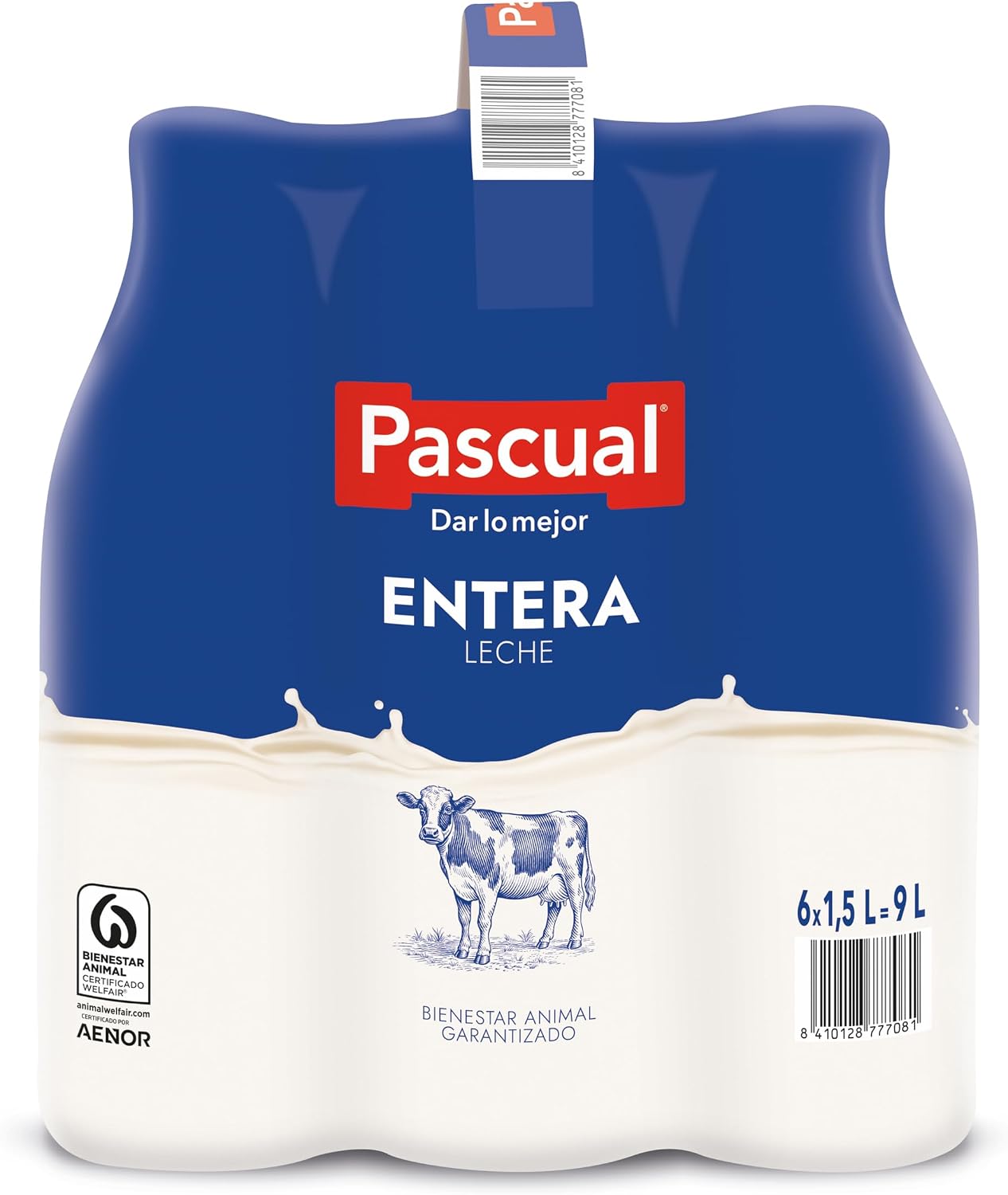Leche Pascual - Leche Entera - Bienestar Animal - Pack 6 x 1,5L - Ideal para niños y adultos, Producto Natural y Saludable