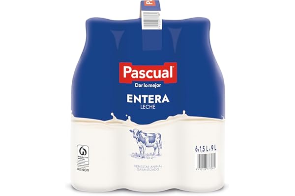 Leche Pascual - Leche Entera - Bienestar Animal - Pack 6 x 1,5L - Ideal para niños y adultos, Producto Natural y Saludable