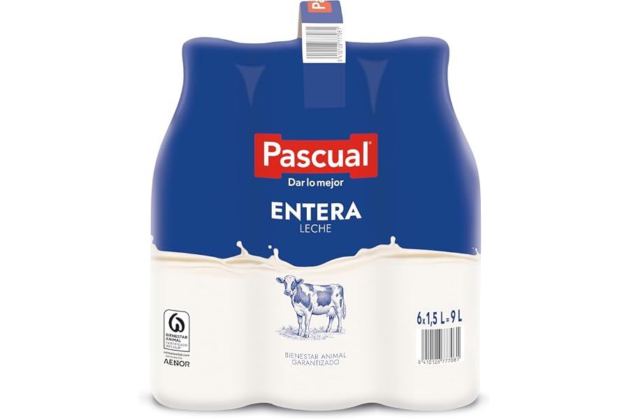 Leche Pascual - Leche Entera - Bienestar Animal - Pack 6 x 1,5L - Ideal para niños y adultos, Producto Natural y Saludable